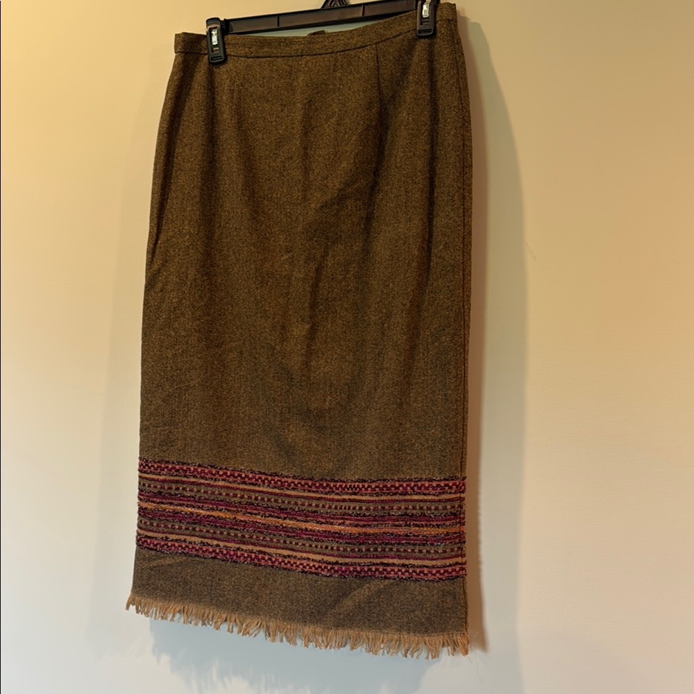 Sag Harbor Brown Midi Skirt with Red Detailing